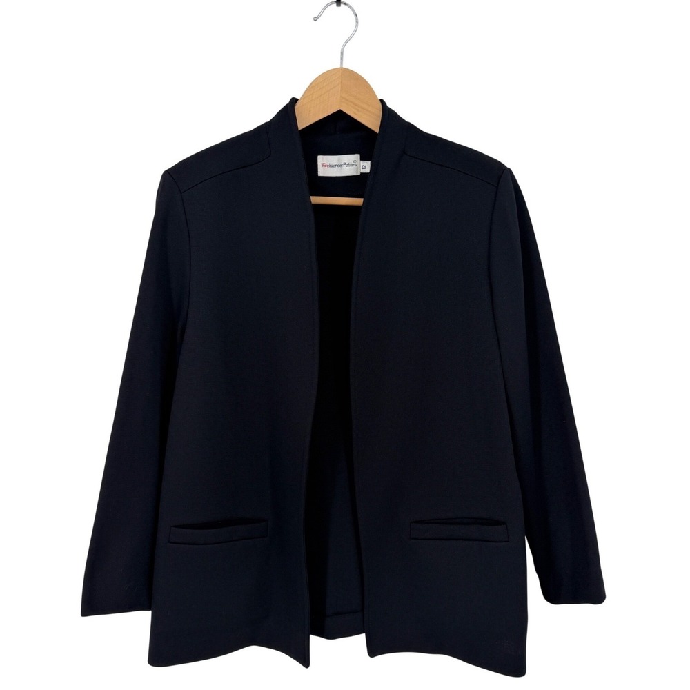 Vintage Fire Islander Black Open Front Blazer Jacket Womens 12P Made in USA